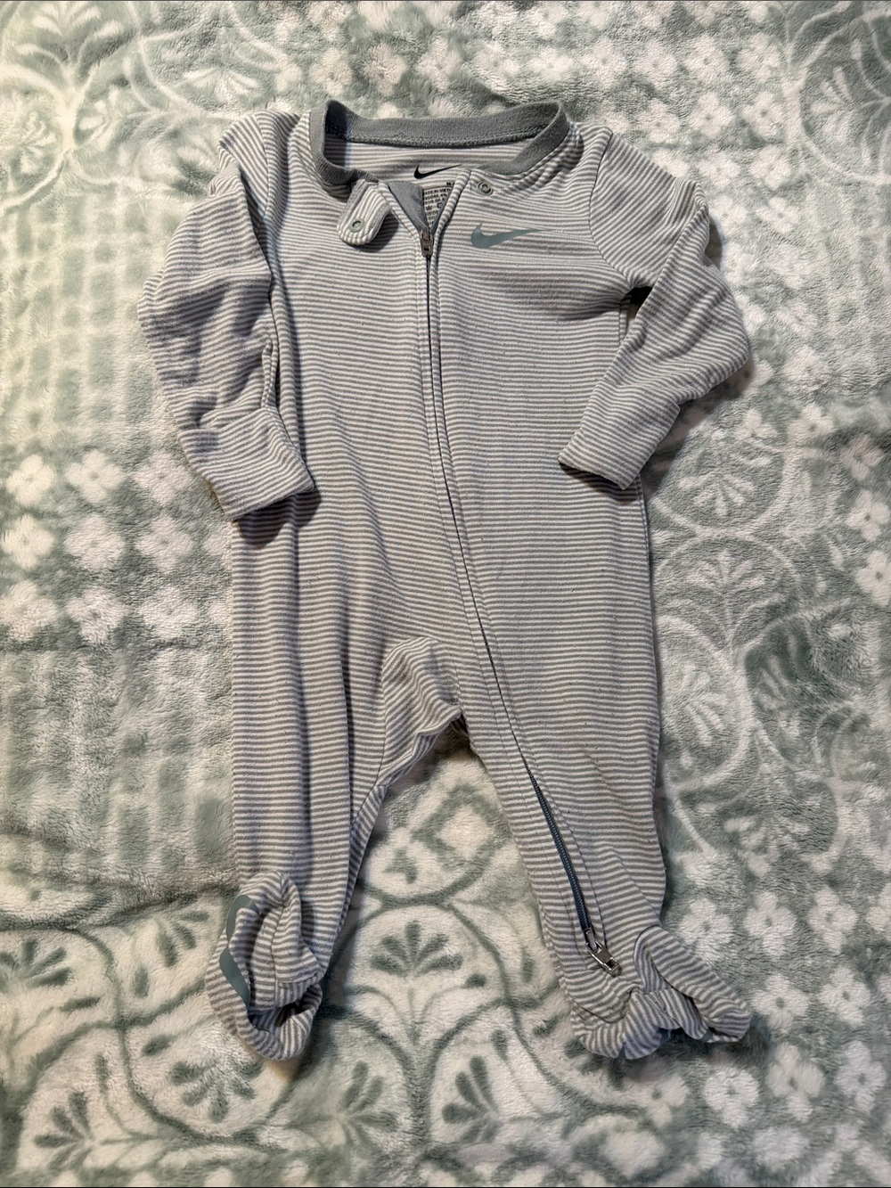 Nike Gray & White Striped Baby Footed One-Piece